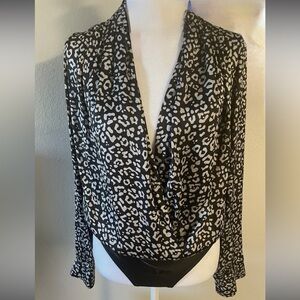 Black & White Surplice Bodysuit Top
